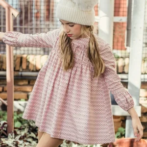 Abitino rosa con stampa di foglie stilizzate