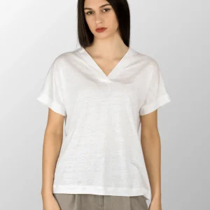 T-shirt donna scollo a V Mariella in Puro Lino