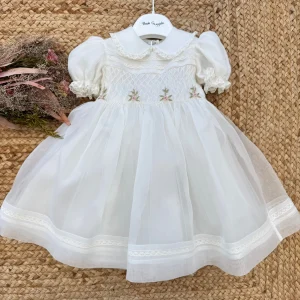 Abito battesimo in pura seta ricamato a mano