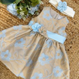 Abito in mikado con fiori ricamati