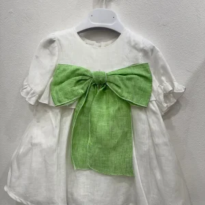 Abito in lino con fiocco verde