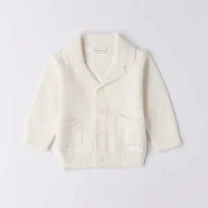 Cardigan panna neonato in maglia con tasche