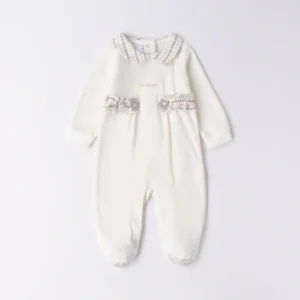 Tutina ciniglia neonata bianco latte con dettagli scozzesi