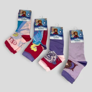 Frozen  -  4 Paia Calza Corta Bimba - Calzni Corti Bambina In Cotone Assortito Di Colori E Disegni  Art. Fr-sg0619