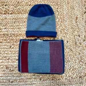 Set cappello e sciarpa bimbo blu e bordeaux