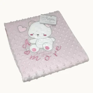 Nazareno Gabrielli Copertina Carrozzina In Pile Bubble Con Ricamo " Amore " 75x100 - Double Face -  Art. Ng4732-1