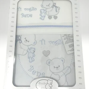 Dolci Sogni Coordinato 4 Pezzi Copriletto+completo Lenzuola Lettino In Piquet 100% Cotone Ricamato Colori Panna Rosa Cielo Grigio