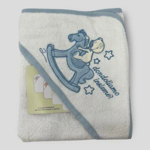 Teneri Bebe' Accappatoio Triangolo Neonato In Spugna Puro Cotone Ricamo Dondolo  Art. 1915