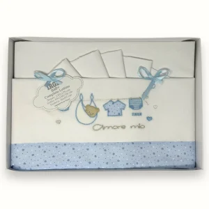 Irge Baby - Completo Lenzuolino Culla Grande Lettino  Sotto+sopra+federa In Puro Cotone Ricamato 120x180 Art. Bicl10