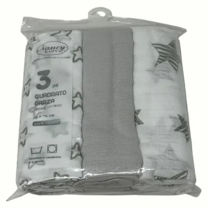 Nancy Baby Confezione 3 Pezzi Quadrato Garza 100% Cotone Mis. 75x75 Colorato Stampato  Art. 515