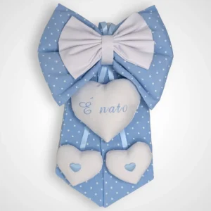 Micocca - Coccarda Con Ricamo E' Nata - E' Nato E Applicazione Di Due Cuori