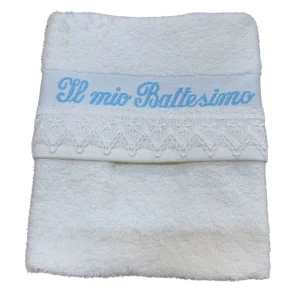 Nancy Baby - Asciugamano Battesimale Con Pizzo E Ricamo (il Mio Battesimo) In Puro Cotone  Art. 801