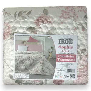 Irge Home - Copriletto Trapuntato Matrimoniale Velvet Mano Pesca Fantasia Floreale  Art. Sophie