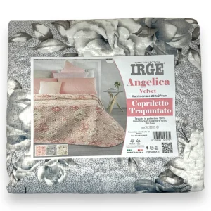 Irge Home - Copriletto Trapuntato Matrimoniale Velvet Mano Pesca Fantasia Floreale  Art. Angelica