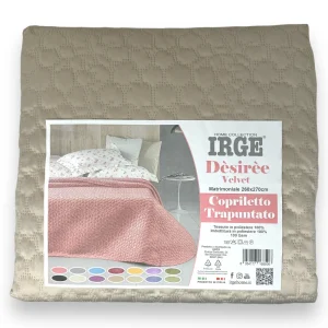 Irge - Copriletto Trapuntato Matrimoniale Velvet Mano Pesca Tinta Unita  Art. Desiree'