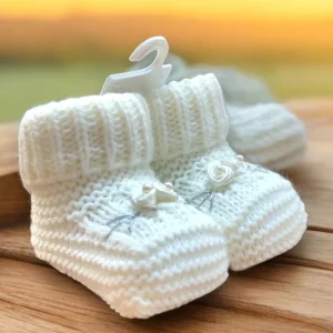 Nancy - Scarpette Neonata In Misto Lana Con Applicazione  Art. 1787