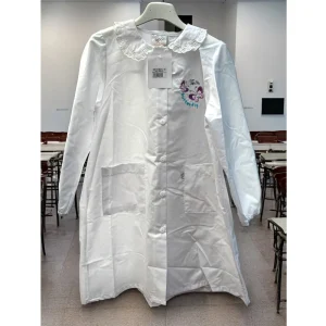 Tutti A Scuola - Grembiule Scuola Bianco Elementare Femminuccia Con Ricamo E Applicazione In Pizzo Art. 24488