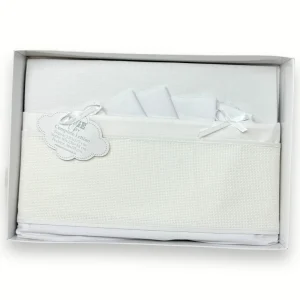 Irge - Completo Lenzuola Per Culla Lettino In Puro Cotone Con Tela Aida Da Ricamare 90x120 Biccaida Coppia Lettino Art. Biclaida