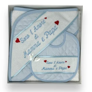 Nancy Baby - Accappatoio E Bavetta In Piquet E Tela Aida Di Cotone Ricamata  Art. 1906-b