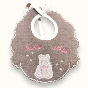 Teneri Bebe' - Bavetta Prima Nascita Ricamata In Puro Cotone 100%  "vari Colori"  Art. 359-2