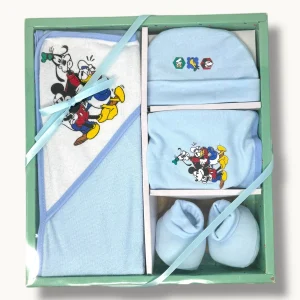 Disney - Set Regalo 4 Pezzi (corredino) Cappello + Scarpette + Bavetta + Accappatoio In 100% Cotone Art. Wr6001