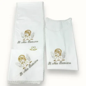 Nancy Baby - Set 3 Pezzi Battesimale (camicina, Stola E Fazzoletto) In Puro Cotone Ricamato  Art 80
