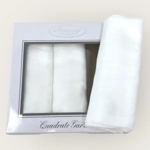 Nancy Baby -3 Pezzi- Quadrato Garza Per Neonato Igienico In Puro Cotone Rifinito Con Piega 75x75 Art. 504