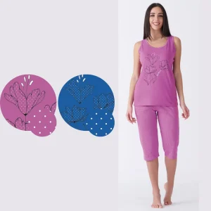 Vanuè - Pigiama Donna Corto Calibrato Spalla Larga Con Stampa In Puro Cotone  Art. Sv6819pgpx