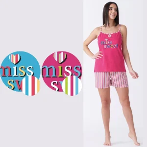 Vanuè - Pigiama Donna Corto Spalla Stretta Con Stampa In Puro Cotone