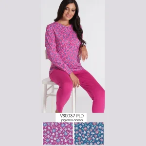 Vanuè - Pigiama Donna Serafino Lungo In Puro Cotone Stampato Art. Vs0037pld