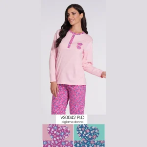 Vanuè - Pigiama Donna Serafino Lungo In Puro Cotone Stampato Art. Vs0042pld