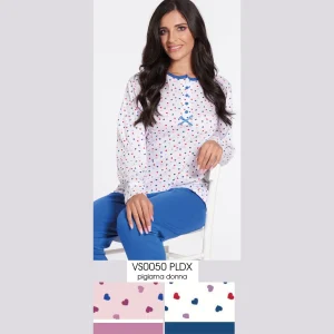 Vanuè - Pigiama Donna Serafino (calibrato) Lungo In Puro Cotone Stampato Art. Vs0050pldx