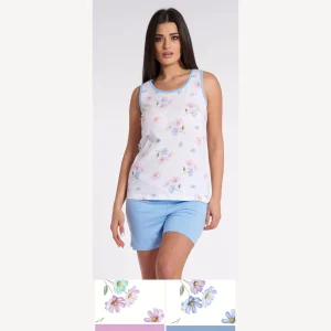 Vanue' Estate Pigiama Donna Corto Con Spalla Larga Fantasia In Puro Cotone Art. Vs0102pgd