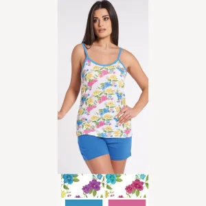 Vanue' Estate Pigiama Donna Corto Spalla Stretta Fantasia In Puro Cotone Art. Vs0113pb