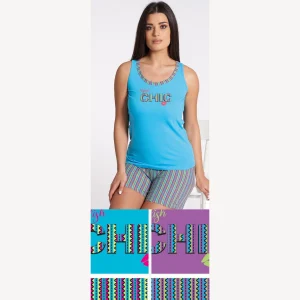 Vanue' Estate Pigiama Donna Corto Con Spalla Larga In Puro Cotone Con Stampa Art. Vs0149pgd