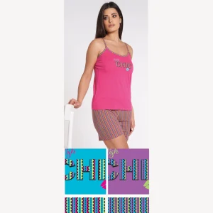 Vanue' Estate Pigiama Donna Corto Spalla Stretta In Puro Cotone Con Stampa Art. Vs0153pb