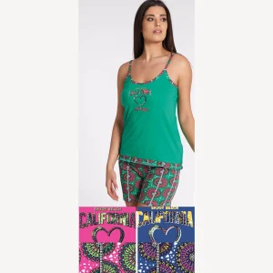 Vanue' Estate Pigiama Donna Corto Spalla Stretta In Puro Cotone Con Stampa Art. Vs0167pb