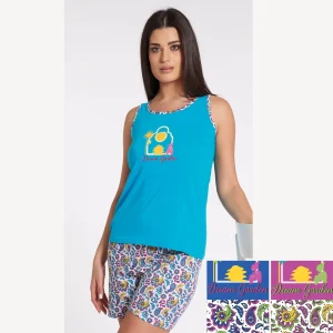 Vanue' Estate  Pigiama Donna Corto Con Spalla Larga In Puro Cotone Con Stampa Art. Vs0169