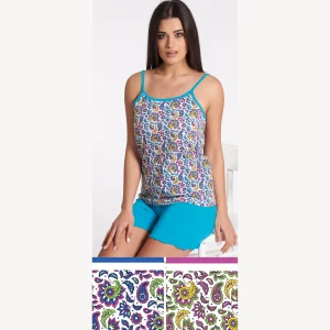 Vanue' Estate  Pigiama Donna Corto Con Spalla Stretta Fantasia In Puro Cotone Art. Vs0172pb