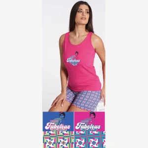 Vanue' Estate Pigiama Donna Corto Con Spalla Larga In Puro Cotone Con Stampa Art. Vs0187