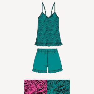 Vanue' Estate Pigiama Donna Corto Con Spalla Stretta In Puro Cotone Stampato Art. Fuxia Art. Vs0193