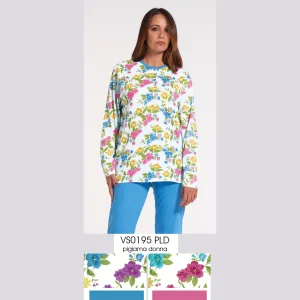 Vanuè - Pigiama Donna Serafino Lungo In Puro Cotone Stampato Art. Vs0195pld