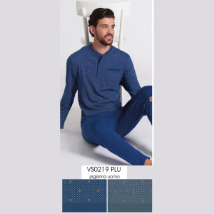 Vanuè - Pigiama Uomo Serafino Lungo In Puro Cotone Con Stampa Art. Vs0219plu