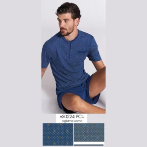 Vanuè -  Pigiama Uomo Serafino Corto In Puro Cotone Con Taschino Art. Vs0224pcu