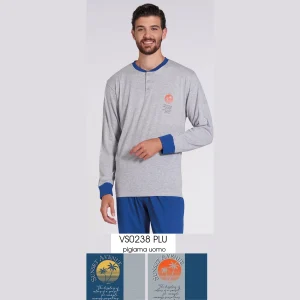 Vanuè - Pigiama Uomo Serafino Lungo In Puro Cotone Con Stampa Art. Vs0238plu