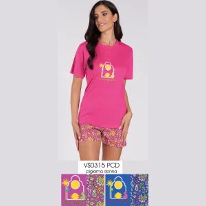 Vanuè - Pigiama Donna Serafino Corto In Puro Cotone Con Stampav Art. Vs0315pcd