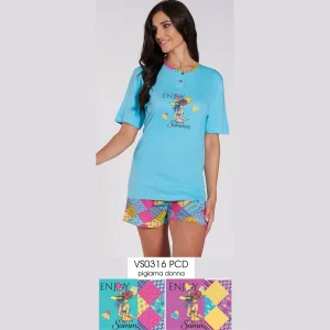 Vanuè - Pigiama Donna Serafino Corto In Puro Cotone Con Stampa Art. Vs0316pcd