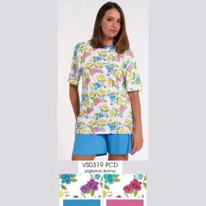 Vanuè - Pigiama Donna Aperto Corto In Puro Cotone Fantasia Art. Vs0319pcd