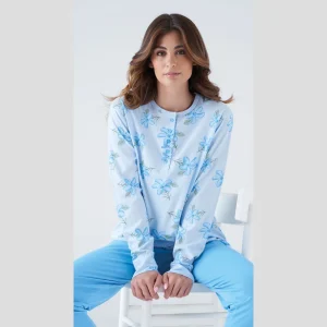 Karelpiu' Primavera Pigiama Donna Serafino Lungo In Puro Cotone Stampato Art. Sk8000pld