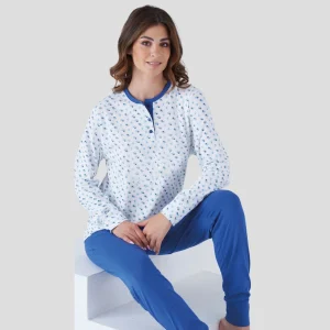 Karelpiu' Primavera Pigiama Donna Serafino Lungo In Puro Cotone Stampato Art. Sk8049pld